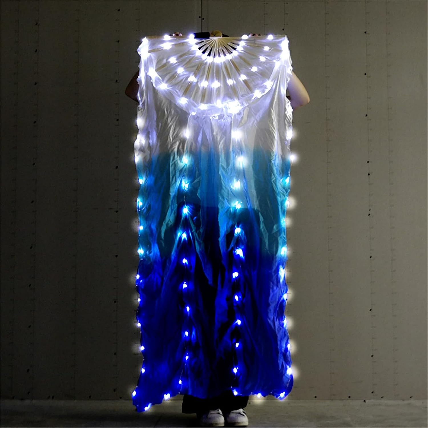 150CM Long LED Belly Dance Fan Illuminated 1PC Wood Frame for Vibranted Stage and Festival Wood Hand