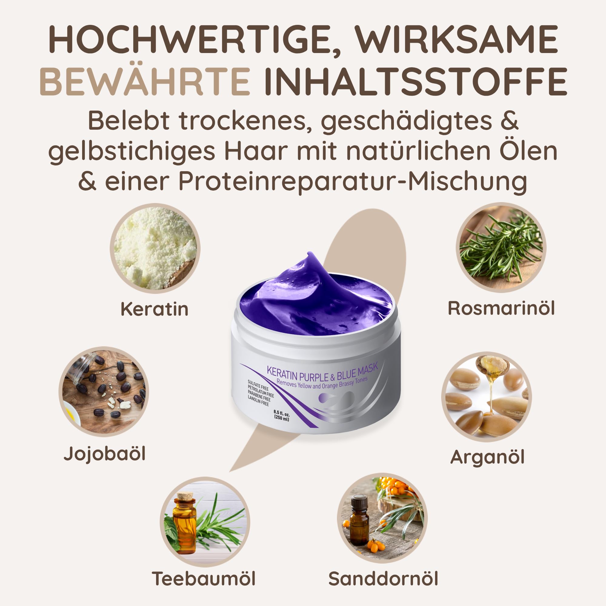 Vitamins Keratin Haarkur Silber Haar Maske - Shiny Hair Haarmaske für geschädigtes blondes blondiertes Haar - Toner Hair Mask Deep Conditioner für trockene Haare