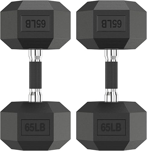 Miniatura 32 de Juego de 2 mancuernas hexagonales de 2.5 a 65 libras con revestimiento de goma, mancuernas para ejercicio y fitness, peso de mano para entrenamiento