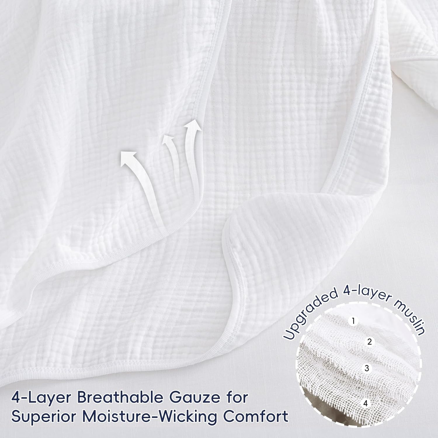 PHF Baby Muslin Swaddle Blanket, 100% Cotton Soft Breathable Receiving Blankets for Boys and Girls, 4-Layer Swaddle Wrap Burping Clothes, Baby Essentials, Large 47 x 47 inches, White