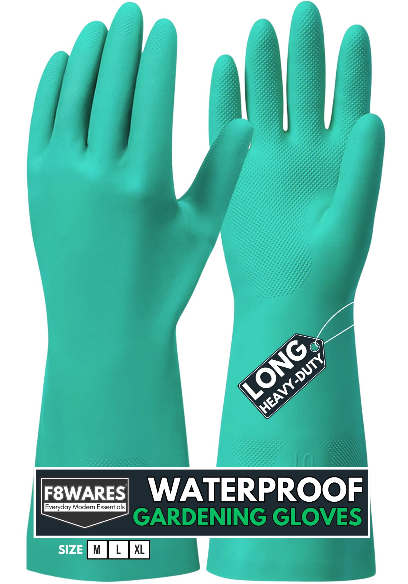 15 Inch Long Thick and Heavy Duty Reusable Nitrile Gardening Gloves - Waterproof Garden Gloves for Gardening Work, Home Garden and Farming Pack 1 Pair Medium, Green