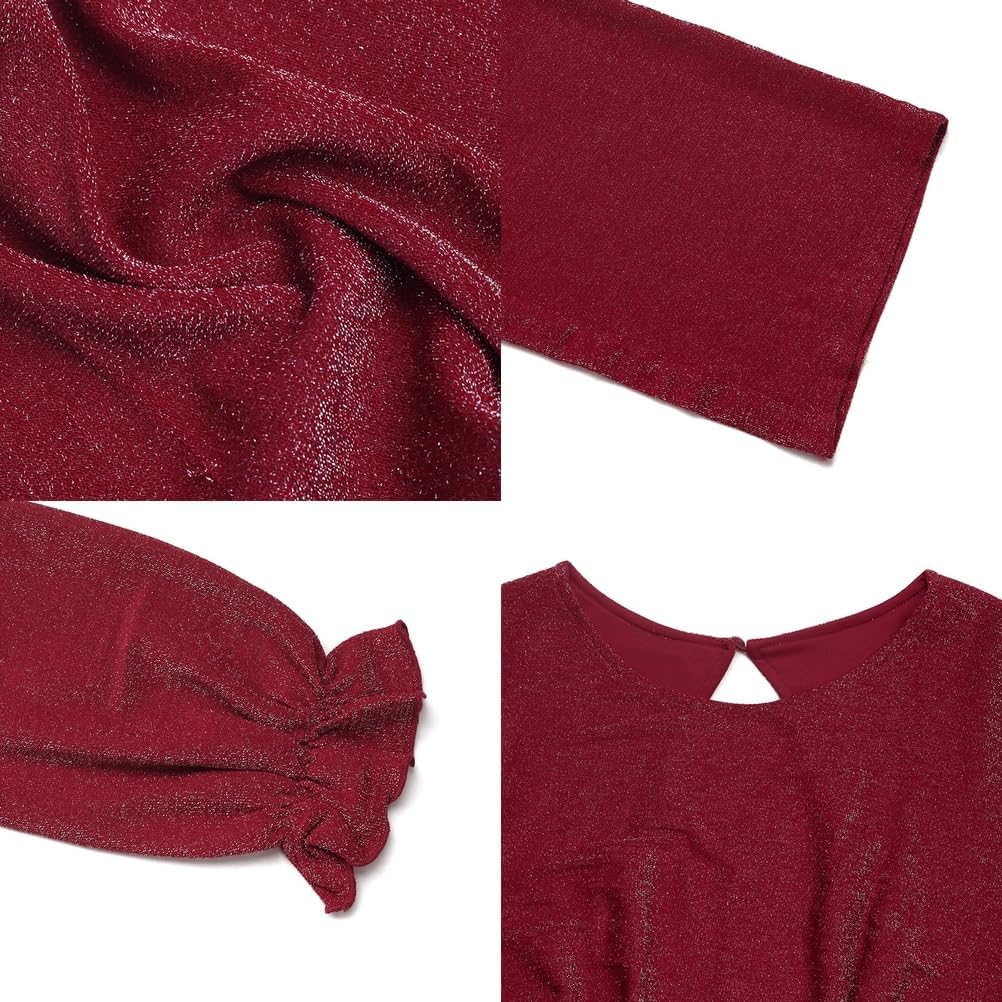 [PxshEisua] 女性用エレガントな赤いスパークリークルーネックバックレスフリルエラスティックスリーブハイウエストジャンプスー