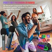 Xnordcaper Hordozható Karaoke Rendszer 2 Vezeték Nélküli Mikrofonnal - Bluetooth Hangszóró LED Fényekkel, FM Rádió, USB, TF Kártya, AUX Csat 3
