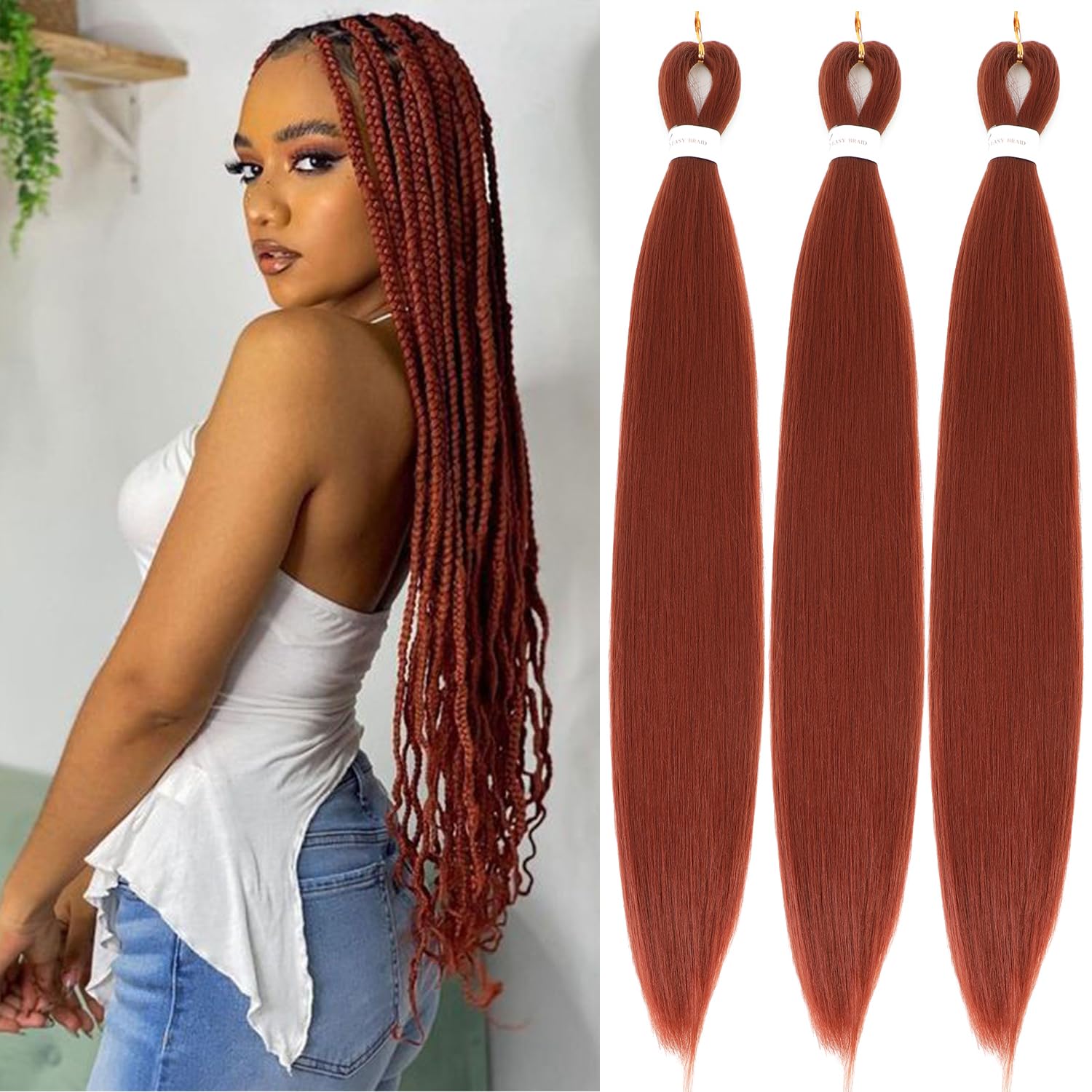 Braiding Hair Pre Stretched 24 Inch 3 Packs Pre Stretched Braiding Hair Professional Synthetic Hair For Braiding Hot Water Setting Soft Yaki Texture(24",#350-3P)