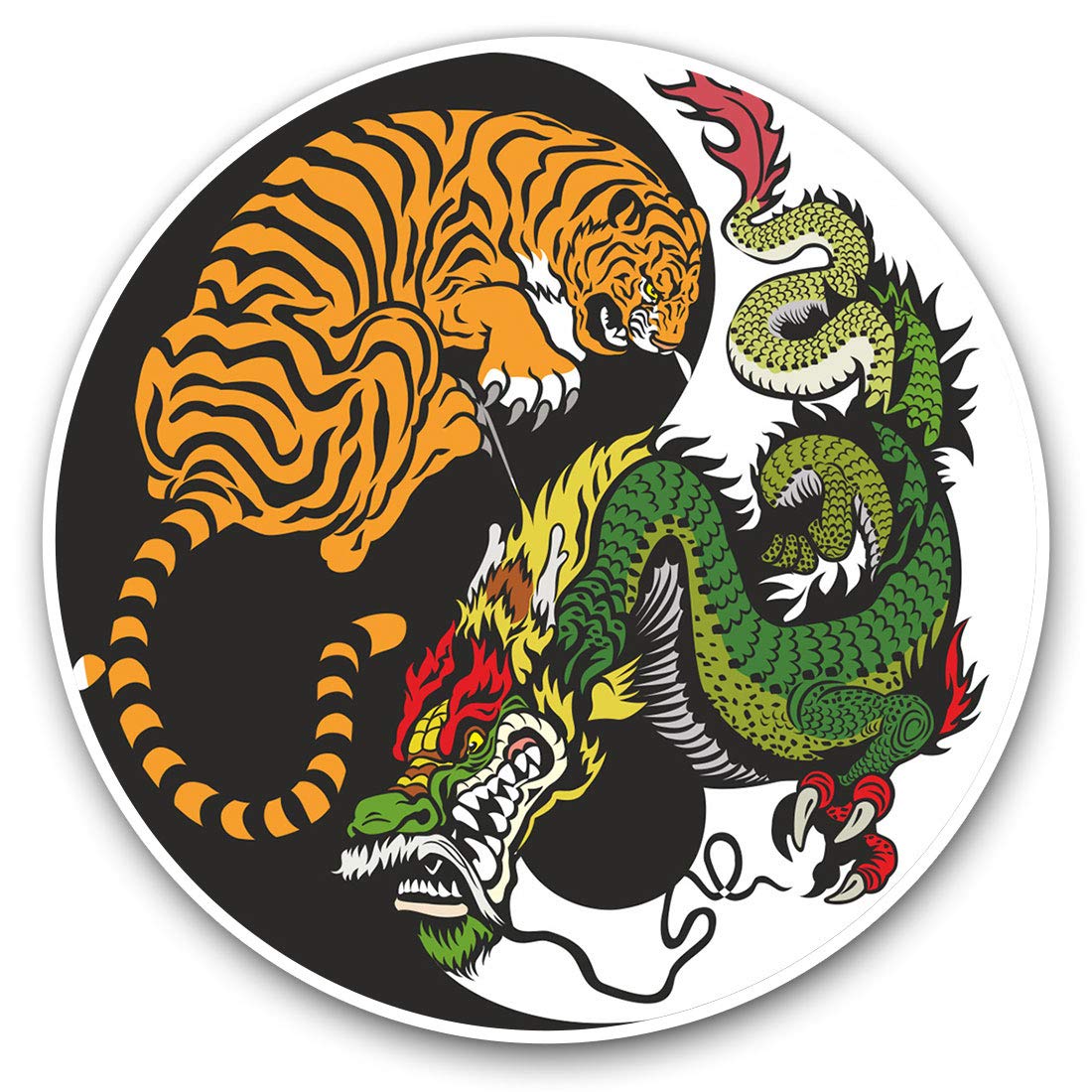 Destination Vinyl Ltd Yin Yang Tiger Dragon Chinese Karate 4741 Vinyl Stickers (Set Of 2) 7.5Cm - Yin Yang Tiger Dragon Chinese Karate #4741