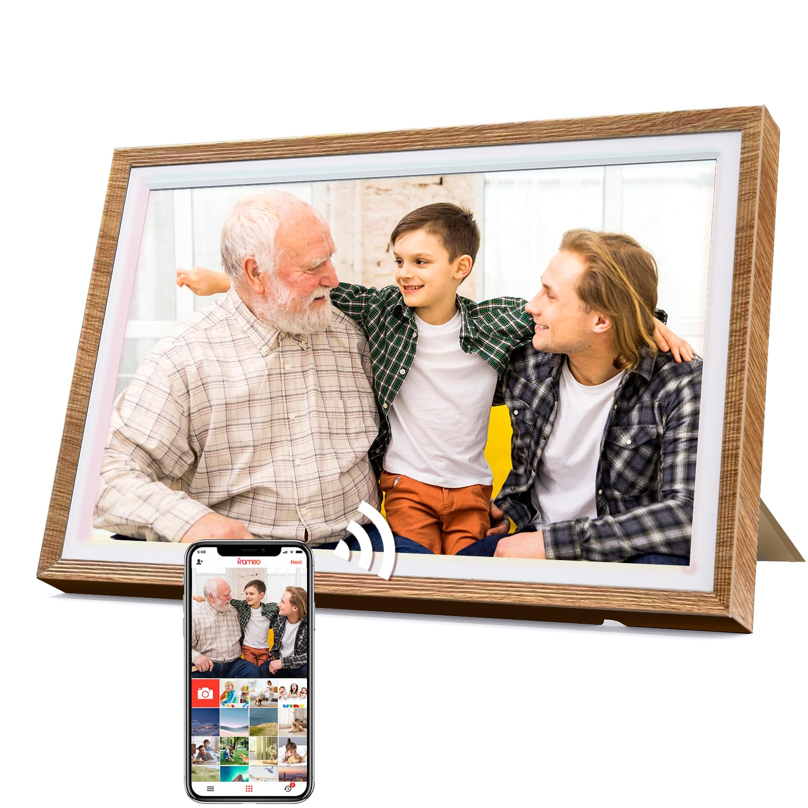 Cornice digitale Fine Life Pro 10,1 pollici, Wi-Fi digitale, 32 GB, 1280 x 800 HD, IPS, Touch screen, Smart Cloud, rotazione automatica, condivisione tramite app (colore mogano)