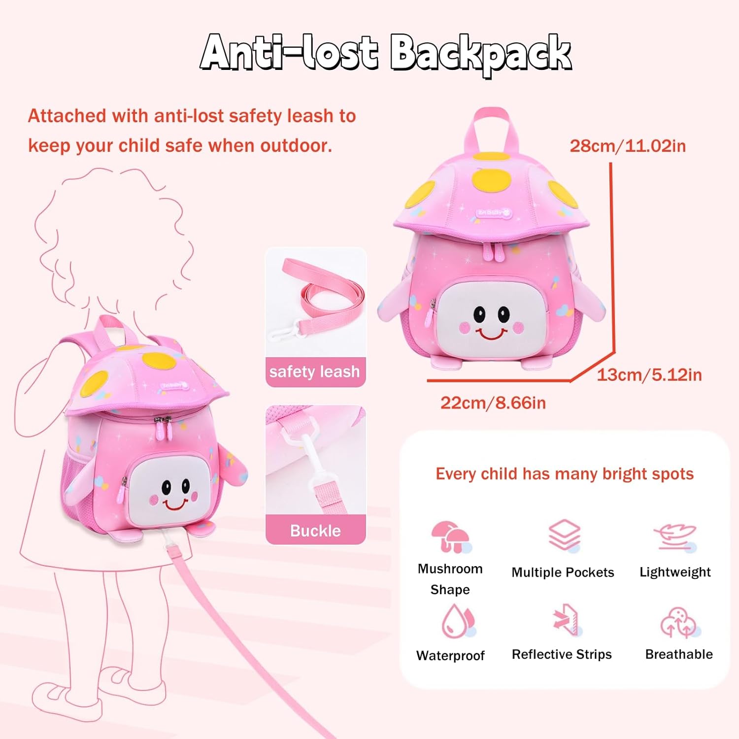 Toddler Backpacks for Girls Boys, Kids Anti-Lost Daycare Bag for School, Cute Kindergarten Preschool Bookbag, Purple - Image 2
