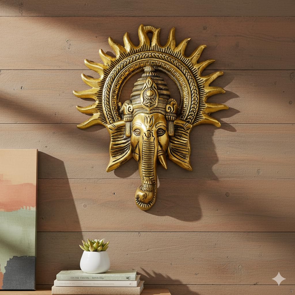 RSN Metal Ganesha Wall Hanging Sculpture - Lord Ganesh Idol for Home Entrance & Office Decor - Lucky Feng Shui Religious Gift Article & Decorative Showpiece (8 x 9.5 Inch) 2
