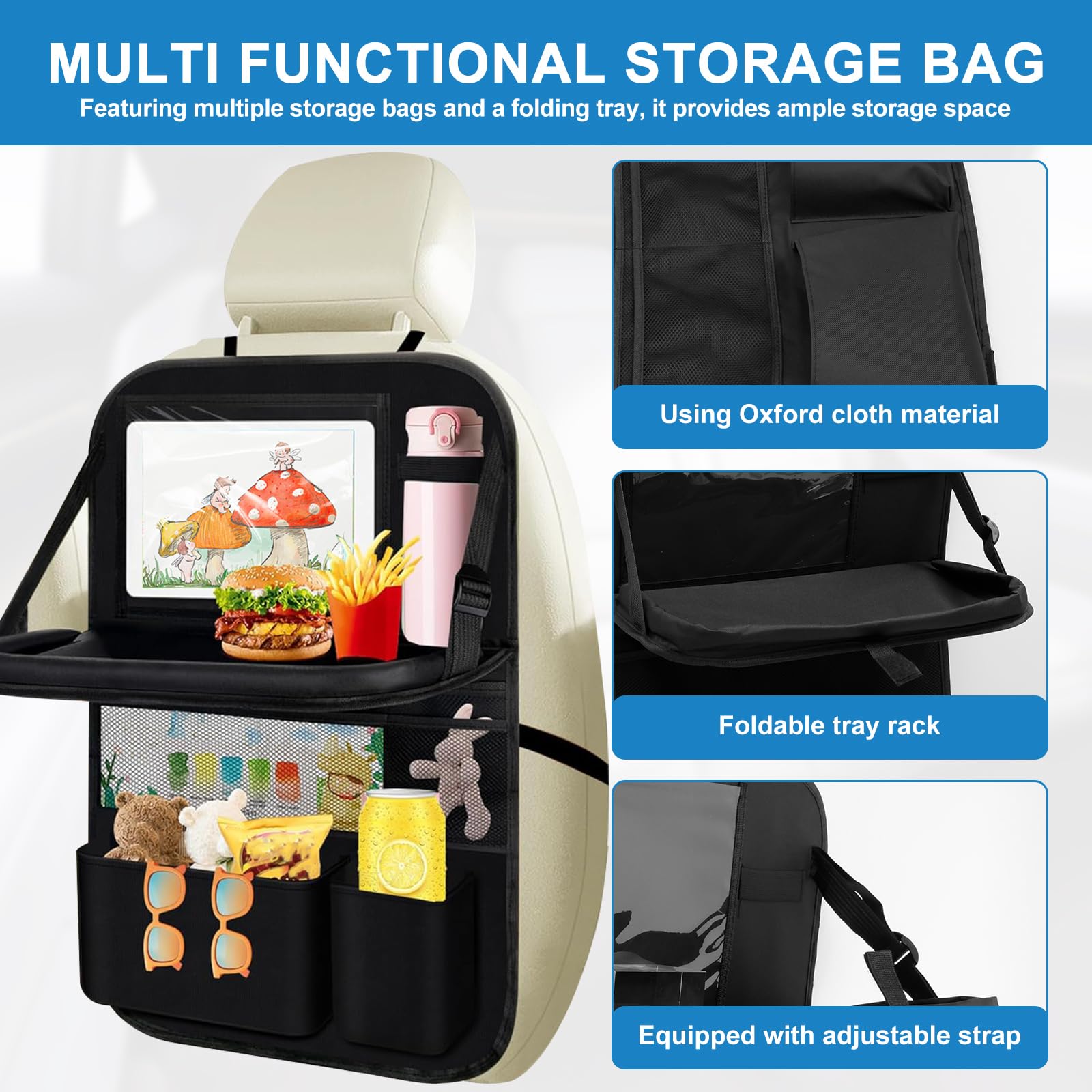 Car Seat Back Seat Organiser, 2 Pack Kick Mats, Back Seat Protector With Touch Screen Tablet - View #3