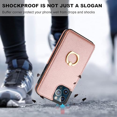 Miniatura 7 de Folosu Funda compatible con iPhone 1212 Pro con tarjetero, rotación de 360, soporte de anillo de dedo con función atril, protección RFID, bloqueo