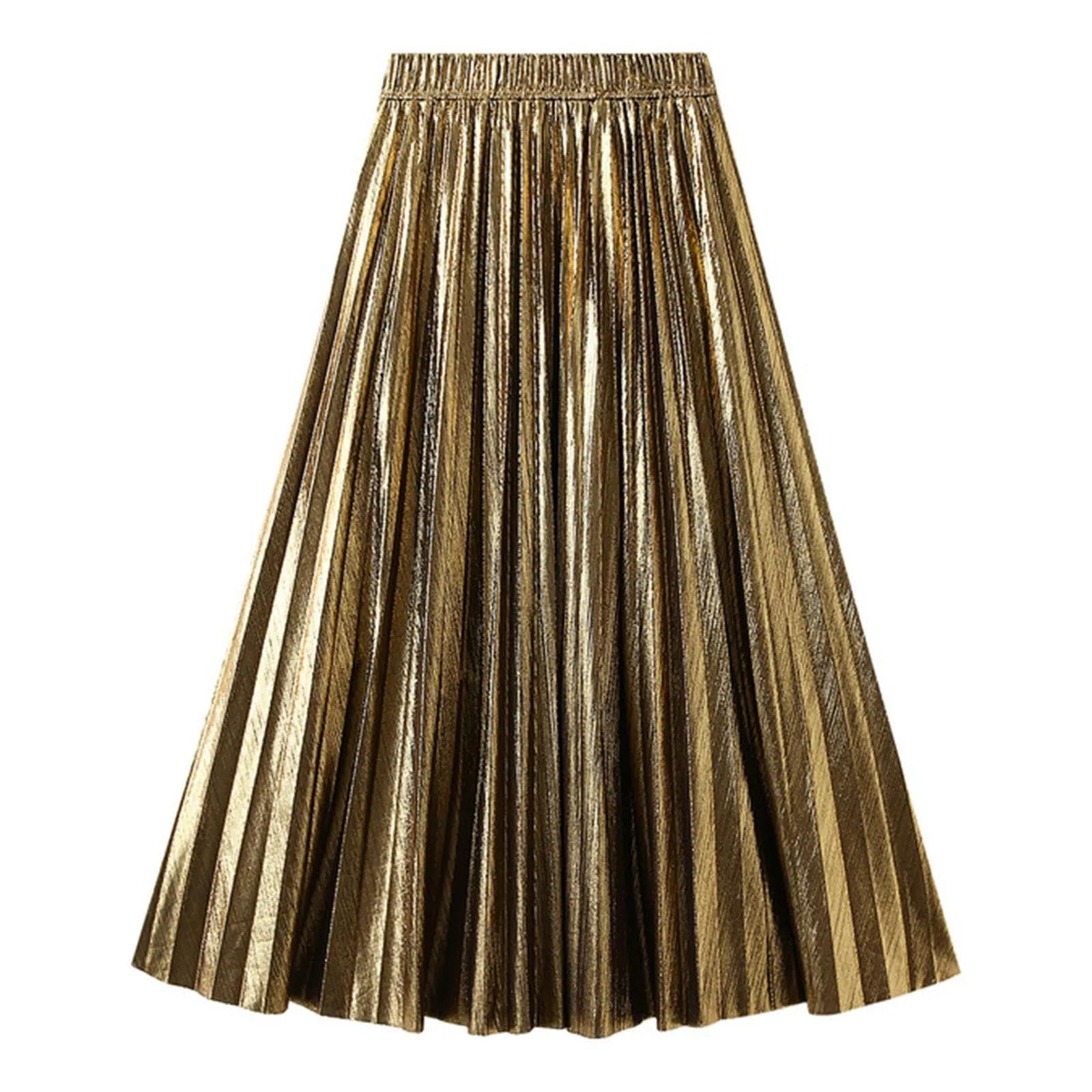 Rock Damen Langer Taille Skirt Linie Falten Damen Faltenrock A-Linienrock Rock