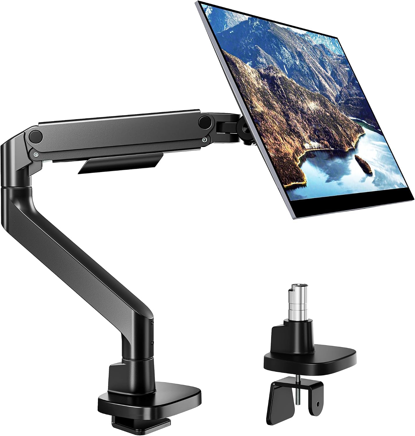 PEGZONE braccio monitor 17–49", 20 kg, molla a gas, nero | Ultrawide - Supporto da tavolo per monitor piatto e curvo, regolabile in altezza, VESA 75/100 mm, guida cavi