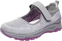 Tênis feminino de malha para idosos, respirável, antiderrapante, para o, sapatilha leve, tênis de caminhada, tênis esportivo para jogging, 37 cinza