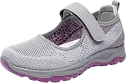Tênis feminino de malha para idosos, respirável, antiderrapante, para o, sapatilha leve, tênis de caminhada, tênis esportivo para jogging, 37 cinza