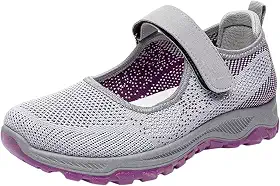 Tênis feminino de malha para idosos, respirável, antiderrapante, para o, sapatilha leve, tênis de caminhada, tênis esportivo para jogging, 37 cinza