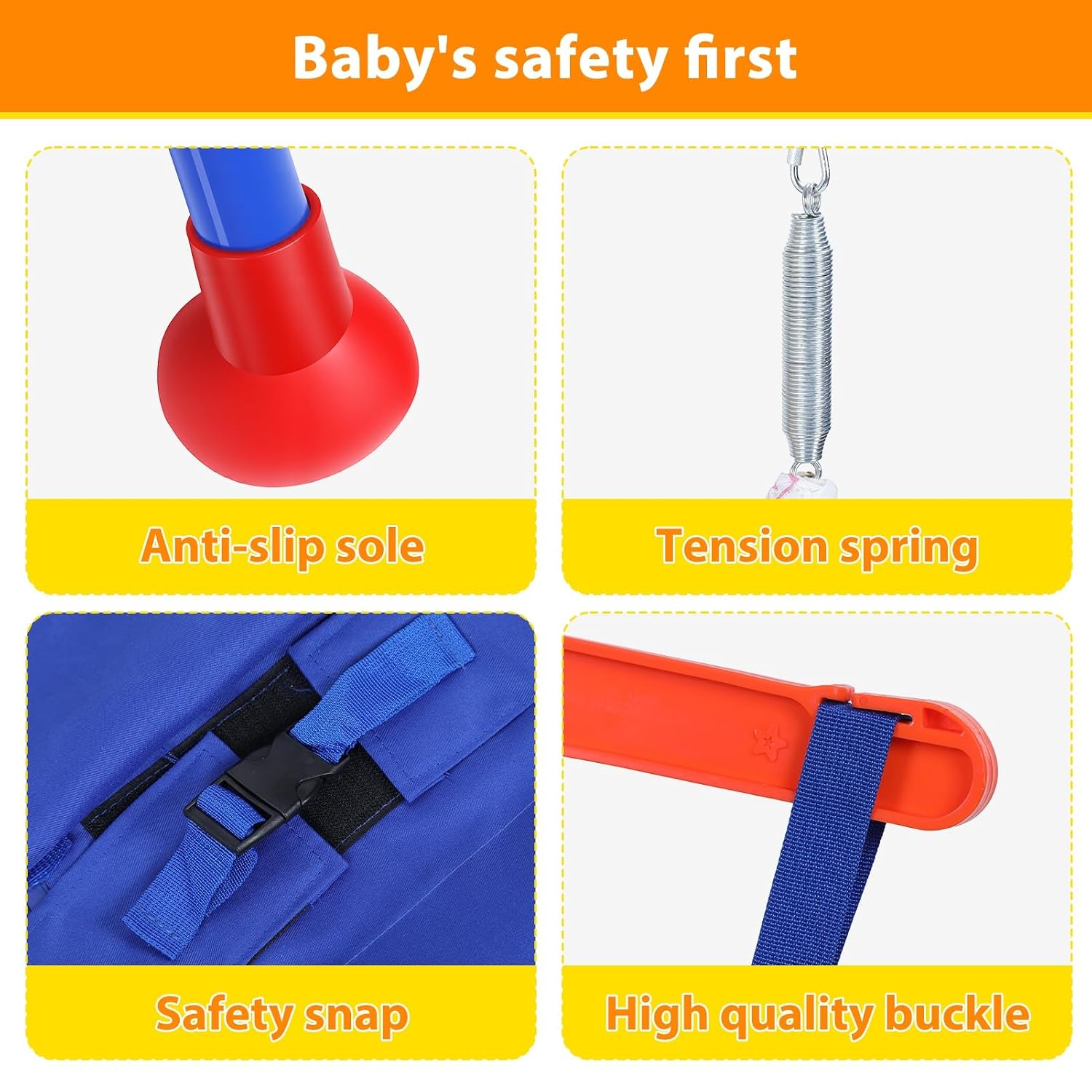 Baby Jumper with Stand, Infant Jumper with Adjustment Strap & Adjustable Chain, Indoor/Outdoor Exercise Saddle Seat, Baby Bounce for Boys Girls 6-24 Months,Up to 30lbs A