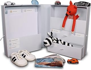 Keepsake Memory Box for Baby – Baby 1st Year Memory Box – Baby Keepsake Organiser Memory Box Large – with 17 Sticker Set – Keepsake Memory Box for Boys & Girls – Memory Box for Keepsakes Gift