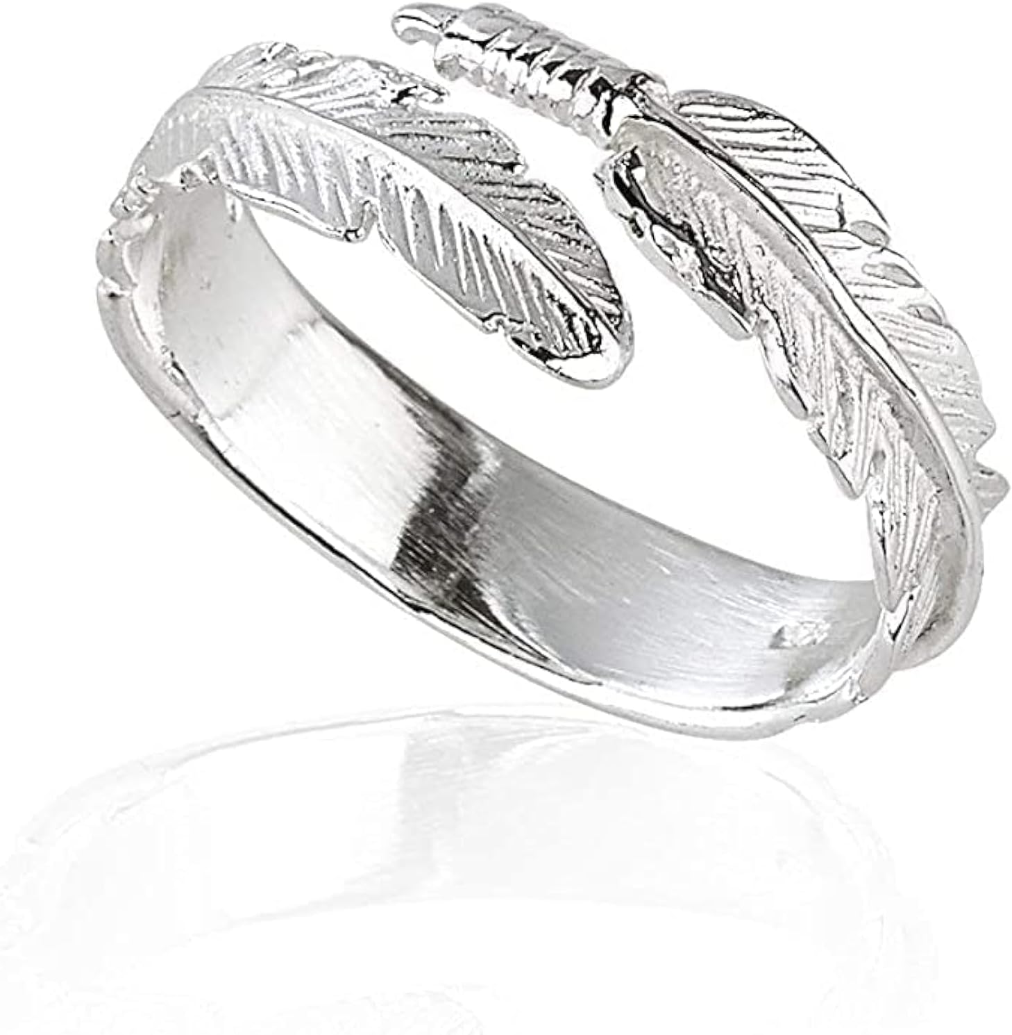 Solid 925 Sterling Silver Angel Wing Feather Adjustable Ring Size L-R Gift Boxed