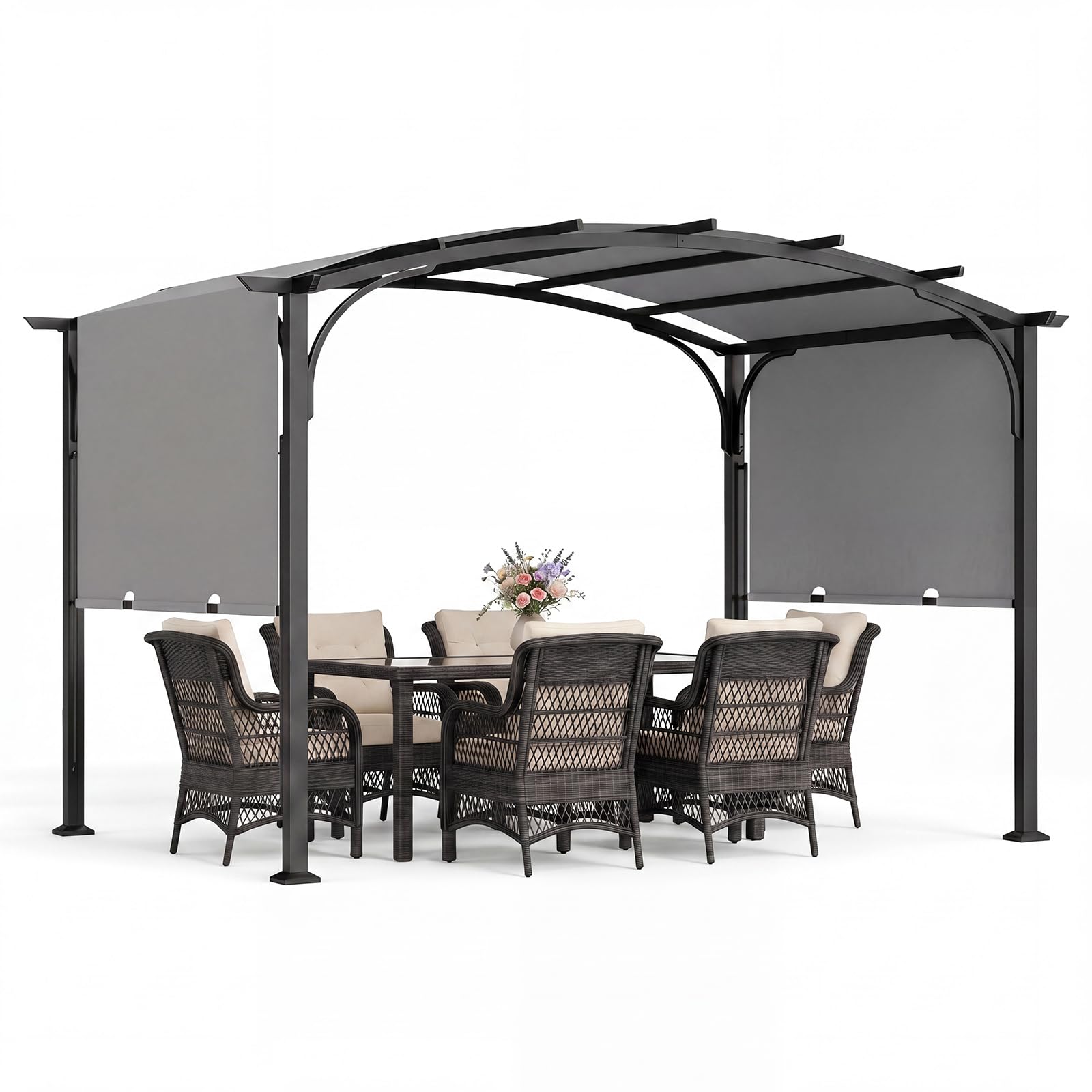 RELAX4LIFE Pergola Toit Rétractable, 3x2,5M Pergola Jardin Extérieur Coulissante, Cadre Métallique Renforcé, Polyester Imperméable, Abri Solaire, Tonnelle de Jardin pour Terrasse Piscine (Gris)