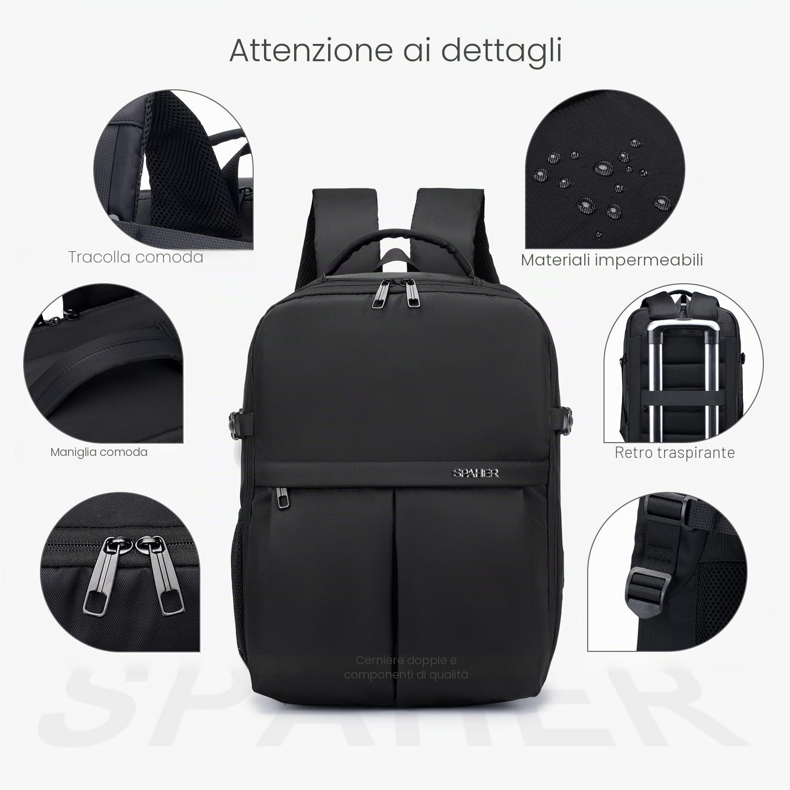 SPAHER 25L Bagaglio a Mano 40x30x20 Wizzair Vueling Zaino da Viaggio Aere Zaino Porta PC 15.6 Pollici include Porta di Ricarica USB et 2 Sacchetti a Vuoto Zainetto Lavoro Scuola Impermeabile