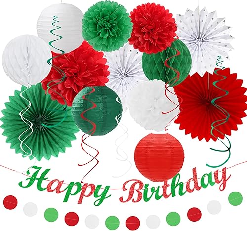 Miniatura 20 de Decoraciones de fiesta de cumpleaños verde salvia-rosa rubor-beige - 21 piezas pancarta Happy, faroles de papel crema rosa polvoriento claro, Verde