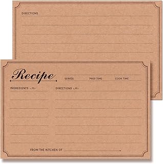 Recipe Cards 4x6 Double-Sided, 50-Pack Blank Kraft Recipe Cards, Minimal...