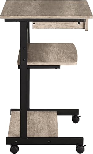 Miniatura 3 de Yaheetech Rolling Computer Desk with Drawer & Keyboard Tray, Mobile Laptop Desk Cart Standing Computer Workstation for Home Office, Gray Gris,Madera