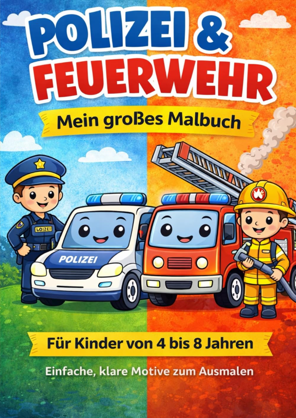 Polizei & Feuerwehr – Mein großes Malbuch: Für Kinder von 4 bis 8 Jahren | Einfache, klare Motive zum Ausmalen
