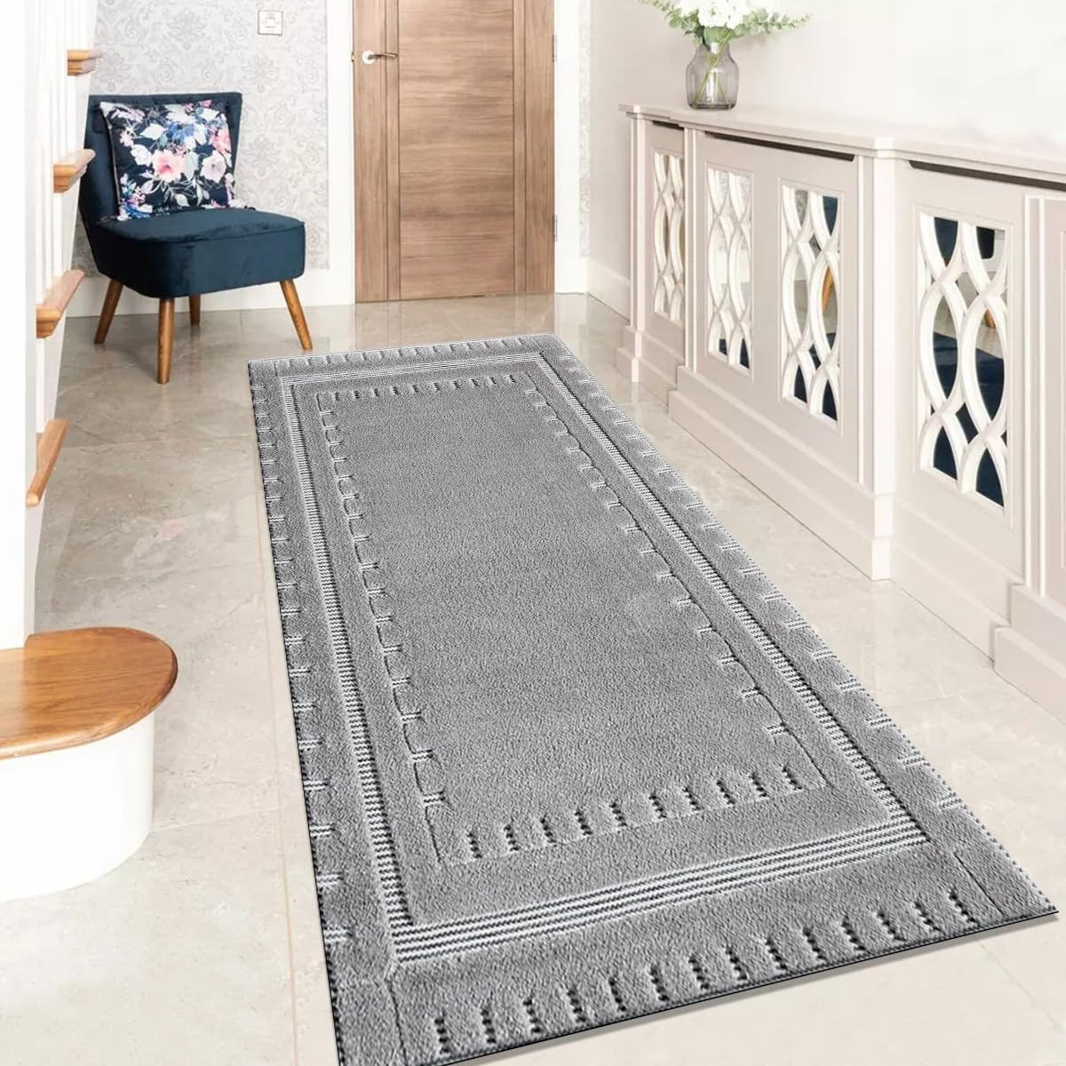 Rugs Inn Comfy Runner - Dense Pile Runner for Kitchen Bedroom Living Room - Super Soft Thick Plain Solid Colour Luxury Rugs for Hallways (Des1 Grey, 80 x 150 cm) — image 1