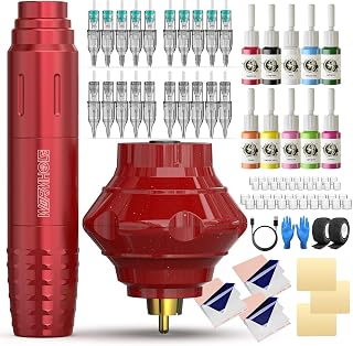 Wormhole Tattoo Wireless Tattoo Machine Kit, Complete Tattoo Practice Gun Kit Tattoo Kit with 1,050mAh Battery, Cartridge Needles, Inks, Gloves, and Accessories for Beginners