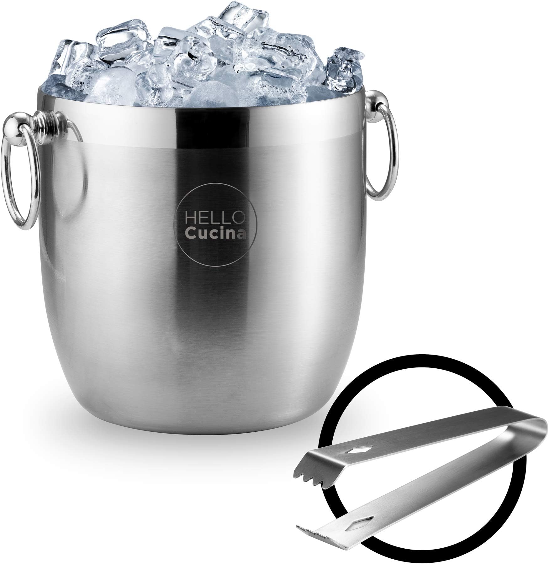 HELLO CUCINA Insulated Ice Bucket with Tongs - Double Walled Stainless Steel Drink Chiller - Professional Isolated Ice Box - Ideal for BBQ Gatherings - Wine - Whiskey - Champagne & Much More