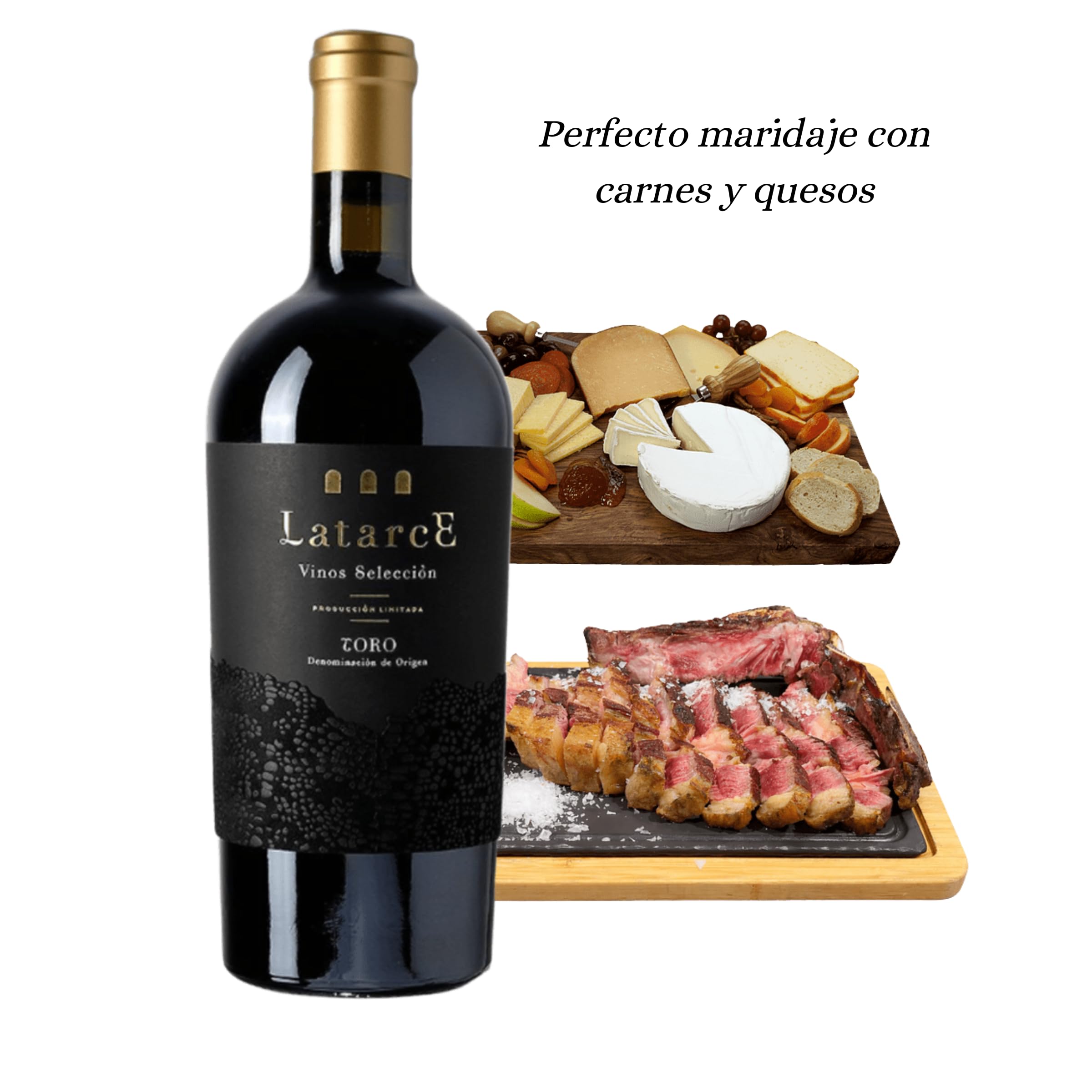 Latarce | Pack Regalo Gourmet Vino Tinto + Jamón Ibérico | Selección D.O. Toro 75cl + Ibérico Cebo Campo 50% 100gr | Caja Madera | Ideal para Regalar