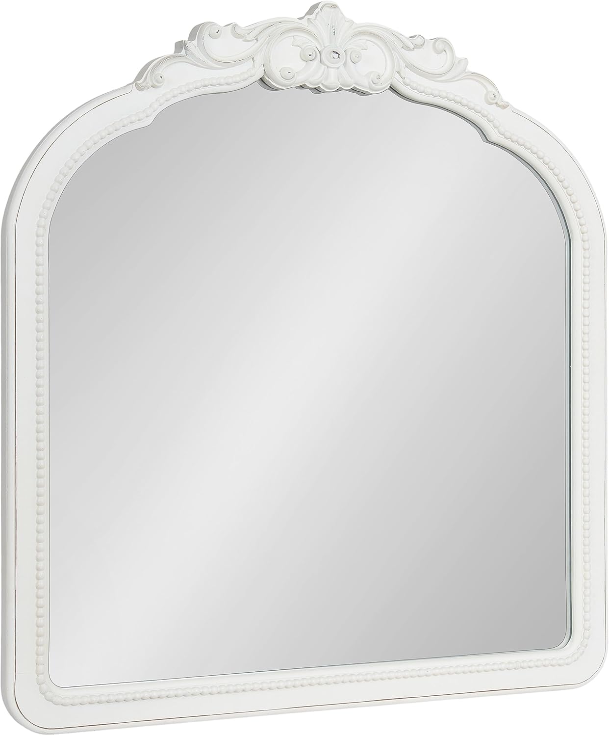 Kate and Laurel Jenelle Traditional Arched Baroque Wall Mirror; 28 x 30; White; Distressed Antique-Inspired Vintage Arch Mirror with Ornate Garland Crown for Bathroom Vanity or Fireplace Mantel