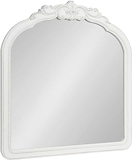 Kate and Laurel Jenelle Traditional Arched Baroque Wall Mirror, 28 x 30, White, Distressed Antique-Inspired Vintage Arch Mirror with Ornate Garland Crown for Bathroom Vanity or Fireplace Mantel