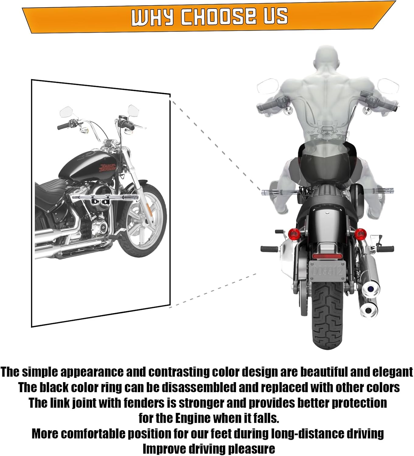 Kinglemc Crash Bar Engine Guard Highway Freeway Bar for Harley Indian Honda Yamaha Kawasaki Suzuki (Chrome)