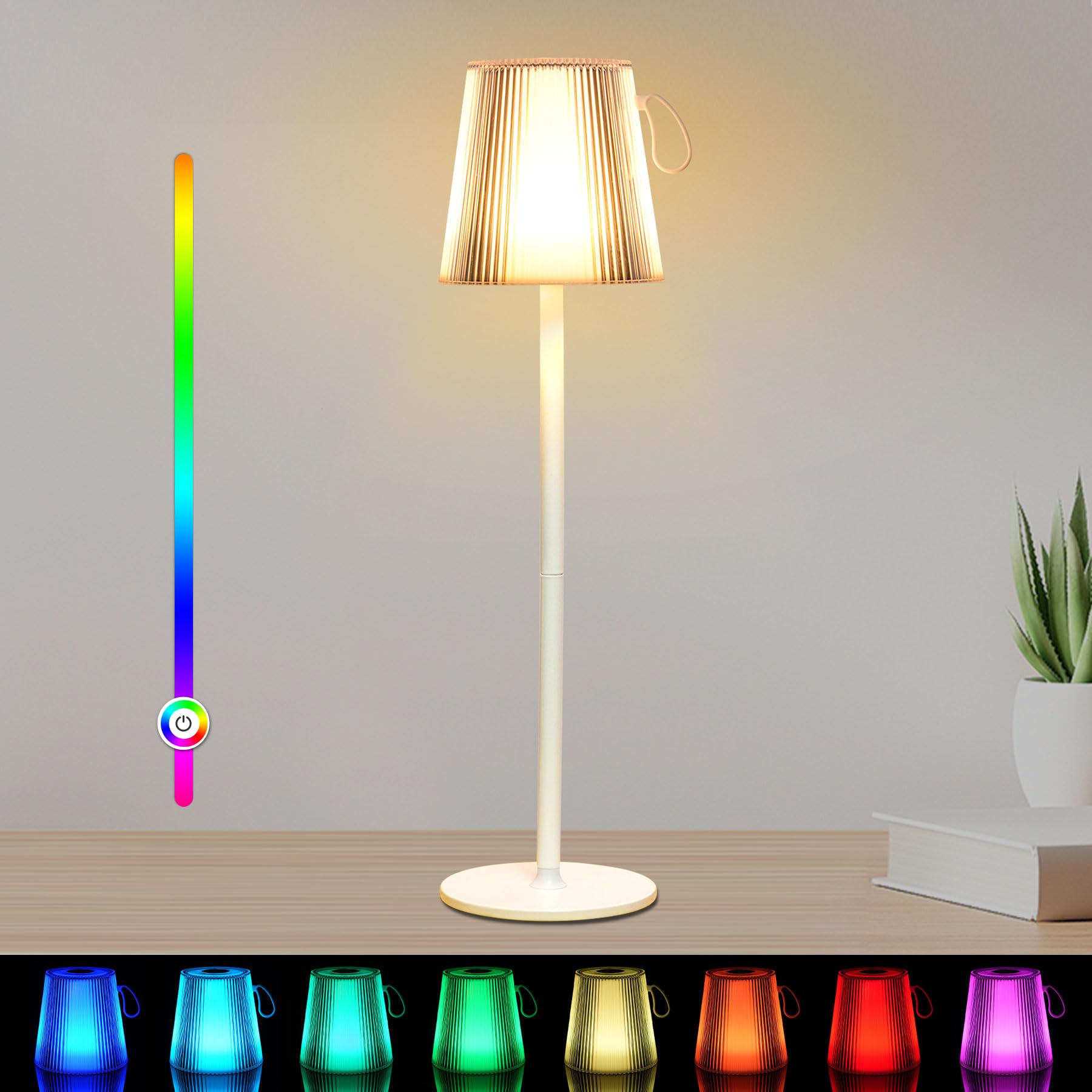 Lamparas de Mesita de Noche sin Cable, RGB Lámpara LED Recargable con Batería 5000mAh, IP54, Diseño Elegante y Moderno, Puerto de Type-C, Lampara de Mesa LED Recargable para Dormitorio, Bar, Terraza
