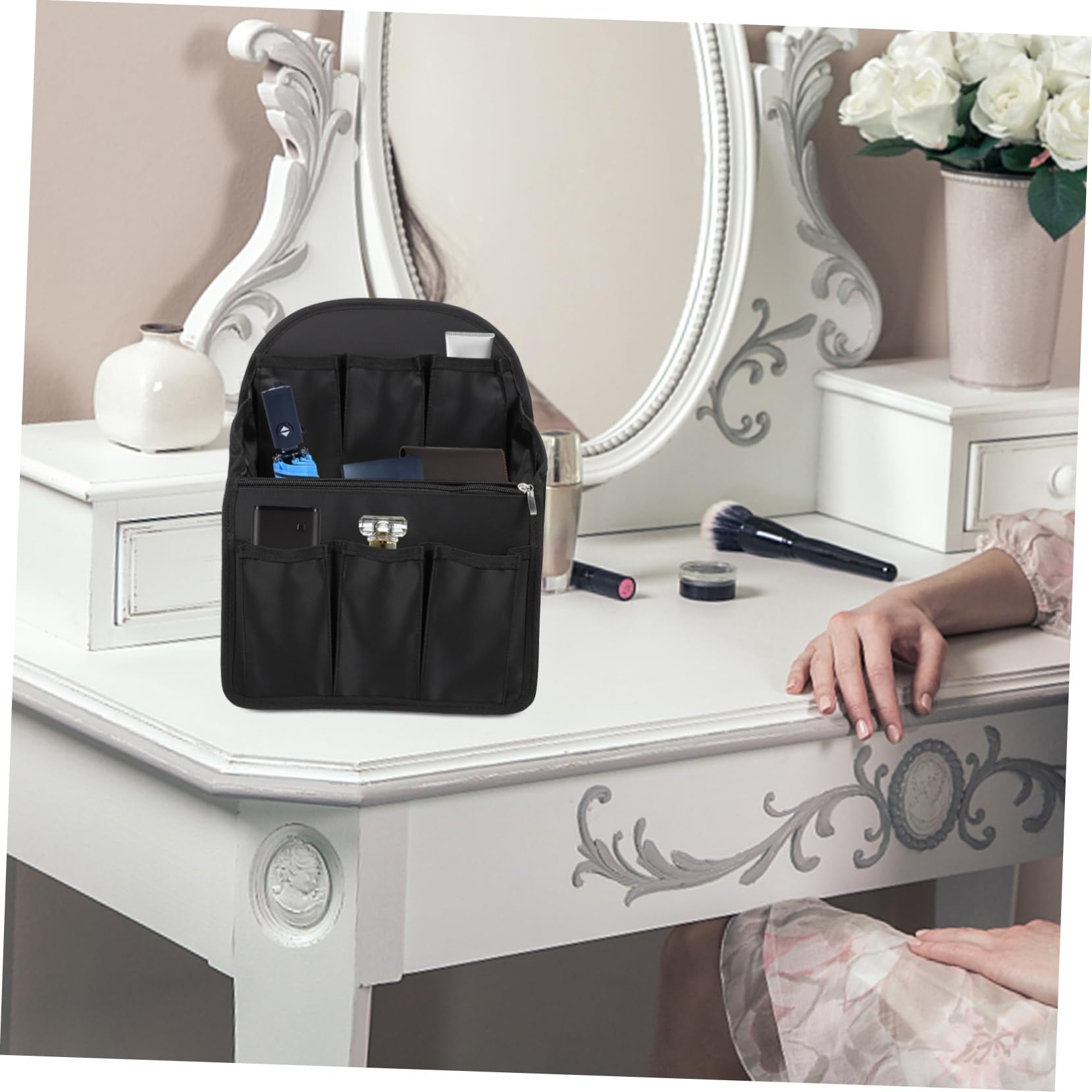 Organizador Interior para Mochila Negro de Nailon Plegable | 1 Pieza, Multibolsillos y Múltiples Compartimentos, Ligero para Viaje, Inserto Interior para Mochila