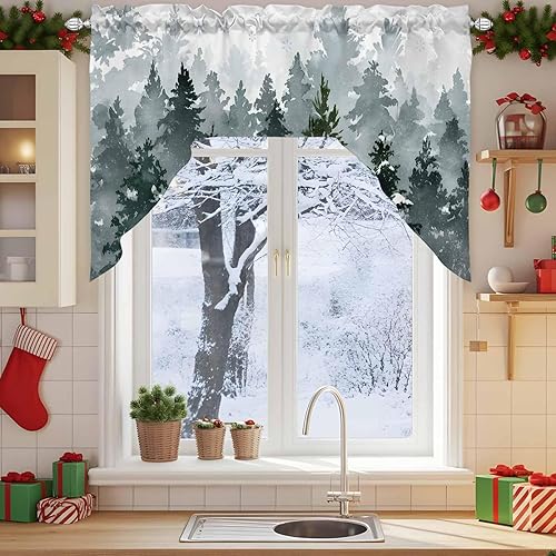 Miniatura 2 de Cortinas de cocina, cenefa con festón de Navidad, con bolsillo para barra, paneles de cortina para dormitorio, sala de estar, baño, cafetería,