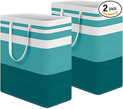HomeHacks 2-Pack Large Laundry Basket, Waterproof, Freestanding Laundry Hamper, Collapsible Tall Clothes Hamper with Extended Handles for Clothes Toys in the Dorm and Family (Green, 100L)