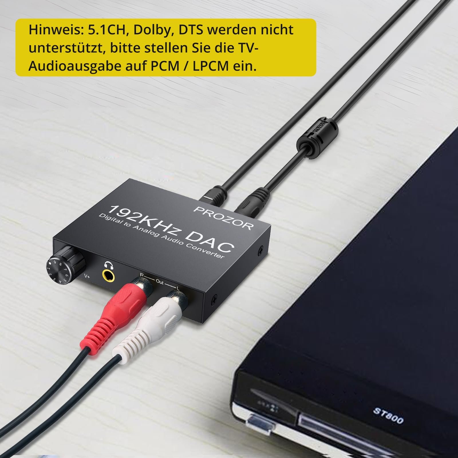 PROZOR DA Wandler 192kHz DAC Konverter Lautstärkeregler Digital SPDIF optischer Koaxial Toslink zu Analog Stereo Audio L/R RCA 3,5 mm Klinkenstecker