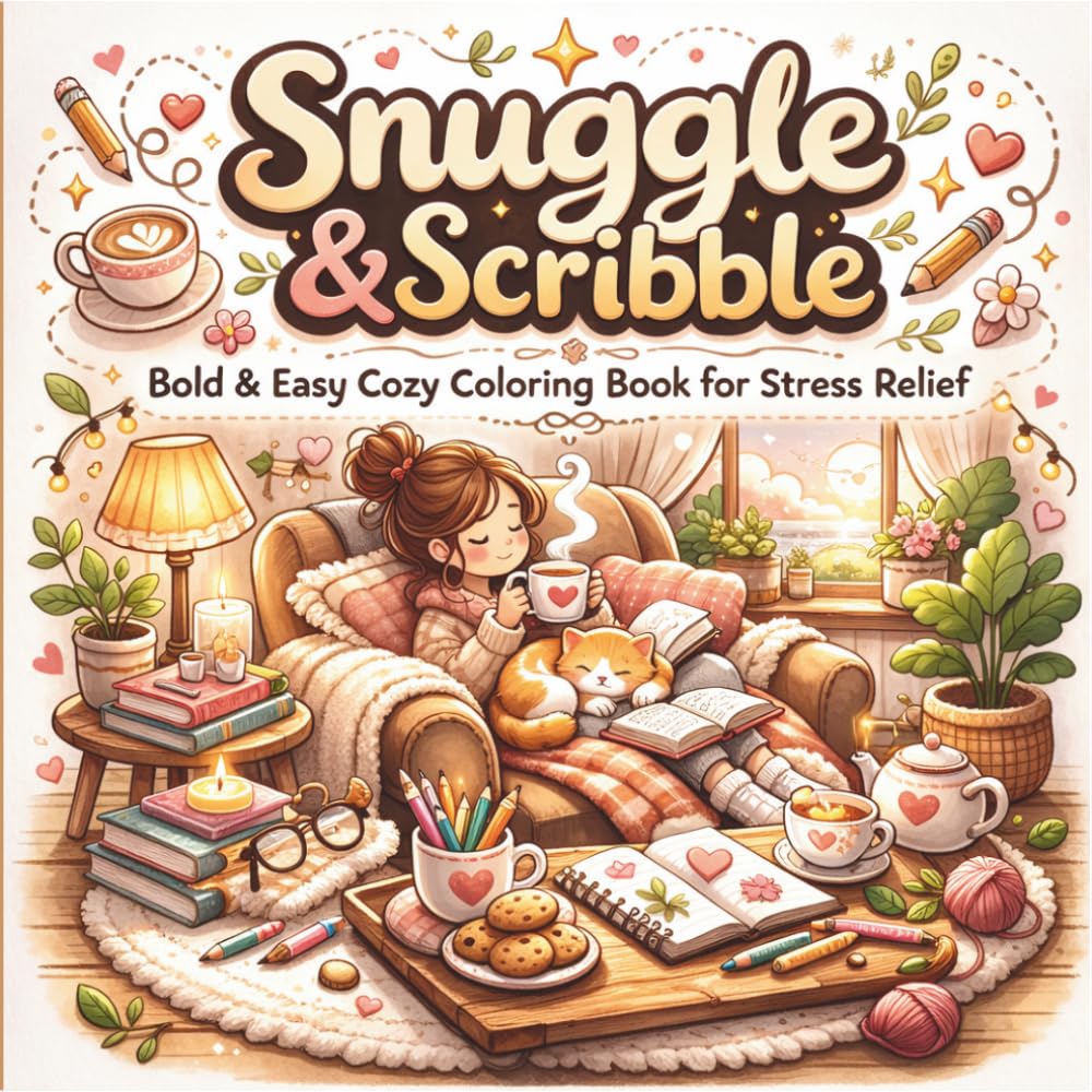 Snuggle & Scribble Coloring Book for Adults: 50 Bold and Easy Cozy Designs for Relaxation, Stress Relief, and Mindfulness