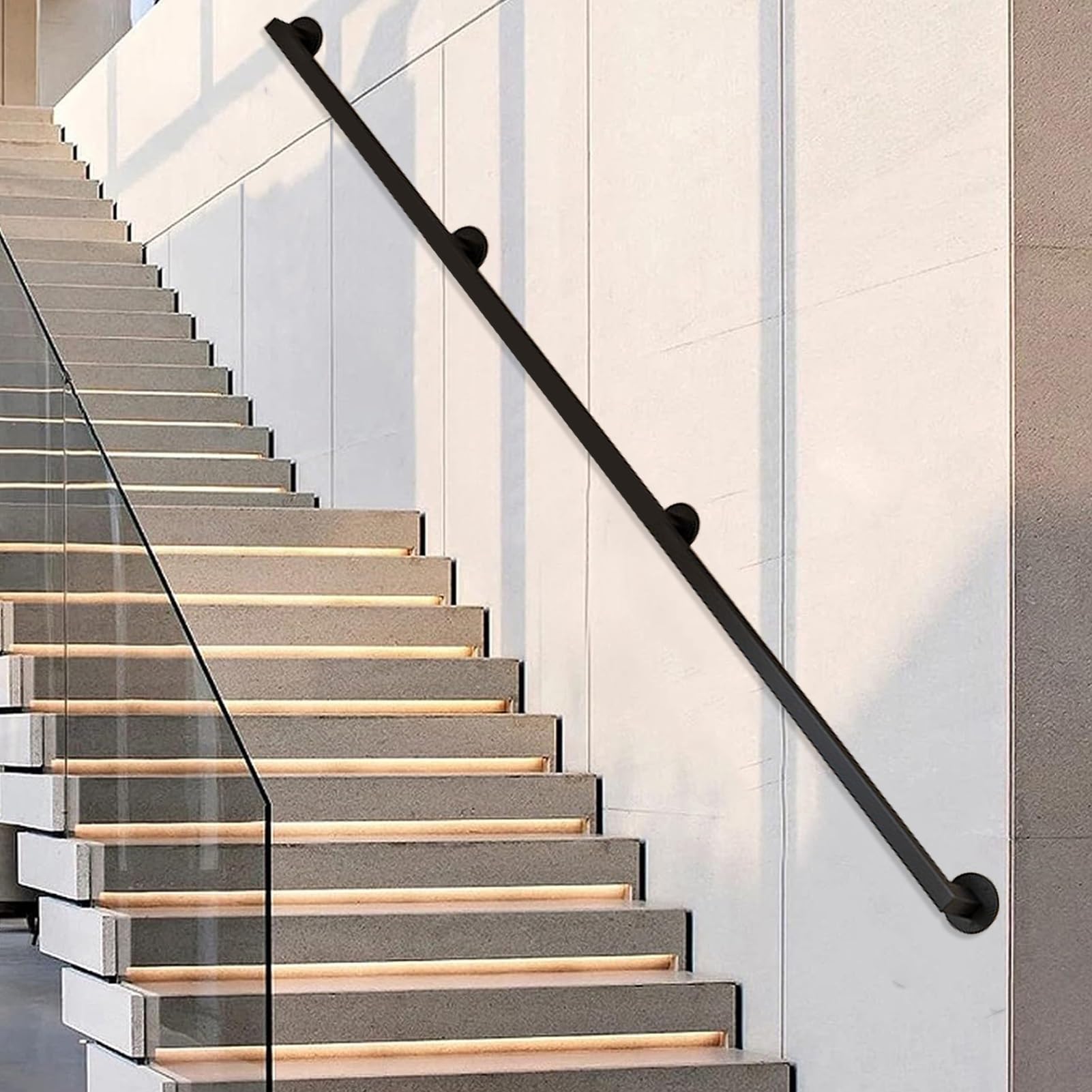 Sxbhdm One Color Staircase Handrail Wall Mount Banister Hand Railing - 1M 1.2M 1.5M 1.8M 2M 2.5M 3M 3.3M 3.6M 4M 4.2M Handrails For Stairs | Wall Balustrade Non-Slip Industrial Step Baluster Indoor Outdoor(14Ft/420Cm)