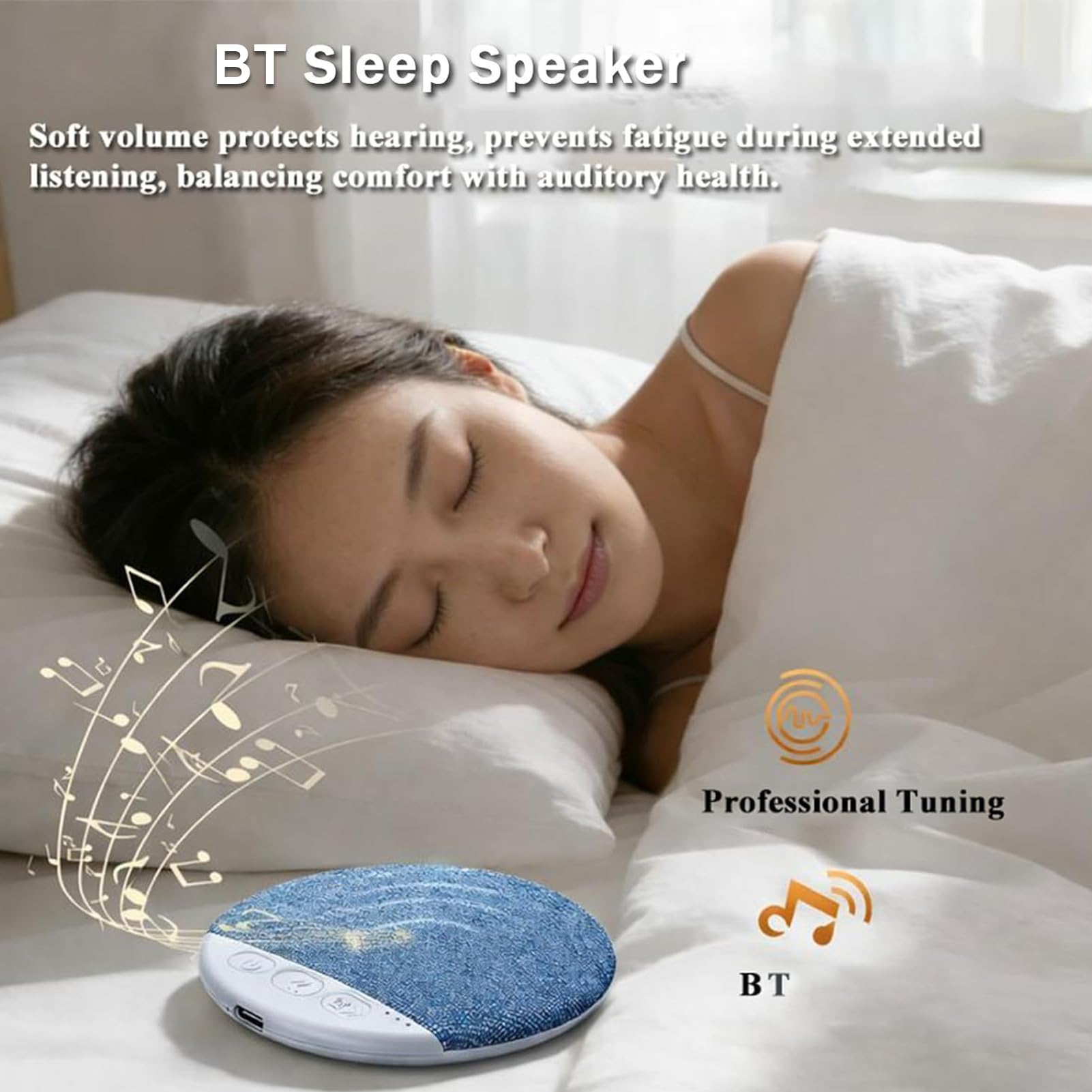 Altavoces de almohada Bluetooth para dormir, altavoz inalámbrico portátil debajo de las almohadas con ruido blanco, conducción ósea debajo de la almohada altavoz con sonidos relajantes y temporizador — view 4