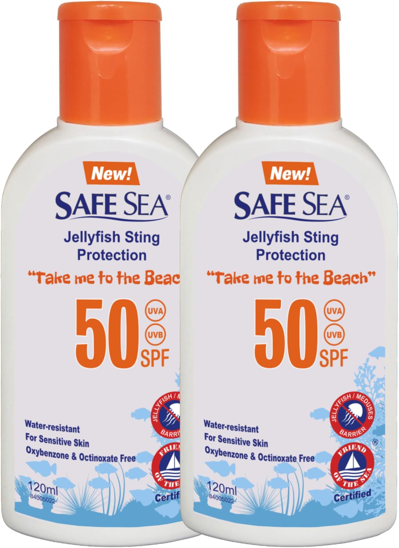 SPF50 Sting Blocking Sunscreen | 120ml Bottle | For Sensitive Skin | Anti Jellyfish Sting Protective Lotion (Pack of 2)