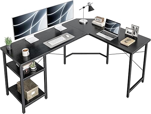 CubiCubi Escritorio para juegos en forma de L de 59 x 47 pulgadas con estantes de almacenamiento, escritorio esquinero para computadora para oficina