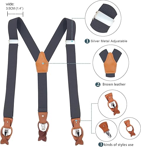 Miniatura 2 de MENDENG Tirantes de bronce vintage con 4 ganchos giratorios para hombre