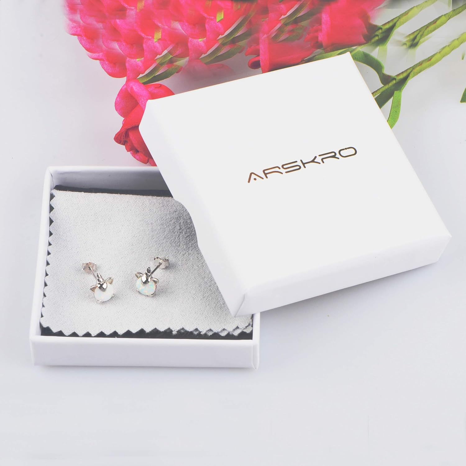 Unicorn Earrings for Girls, Hypoallergenic Fire Opal Stud Earrings ARSKRO S925 Sterling Silver with Gold Mini Tiny Cute Earring Jewelry Gifts for Kids Women - Image 7