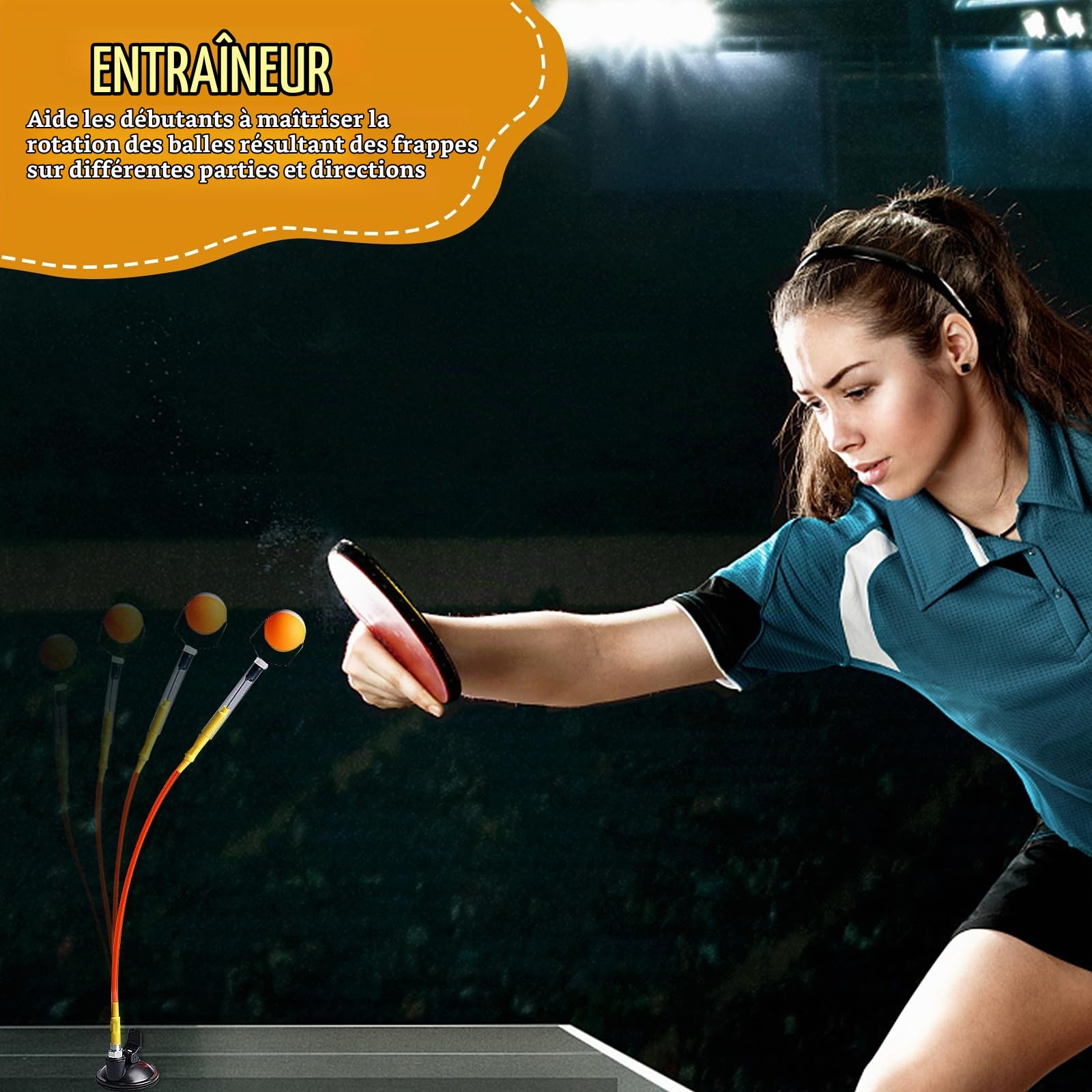 Entraîneur De Tennis De Table, Robot D'entraînement de Ping-Pong en PVC Avec 2 Balles, équipement De Balles De Ping-Pong, Réglable Table Tennis Sucker, Trainer Tennis De Table pour Balles De Ping-Pong