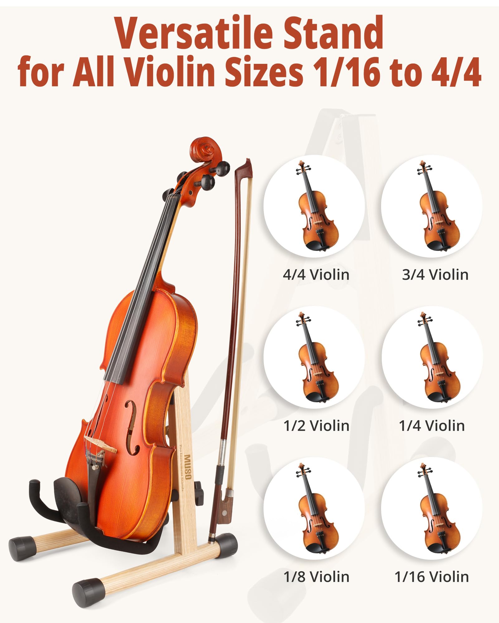 MUSO Support de violon avec support pour archet, ukulélé, support en bois pour mini guitare, banjo et mandoline (bois naturel)