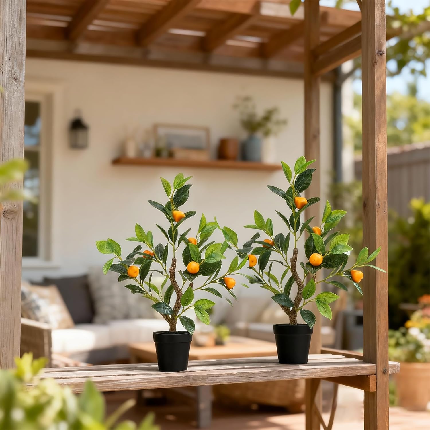 Gresorth 20" Artificial Pear Tree Fake House Green Plant with Fruits Decoration Pot Big Realistic Leaves for Home Table Office Garden Indoor Outdoor